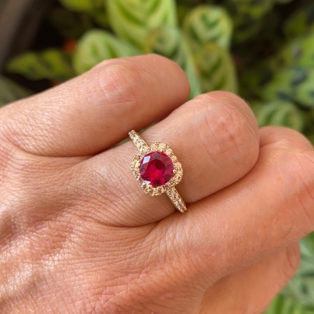 Solid 14K Gold 1ct Round Red Ruby Engagement Ring